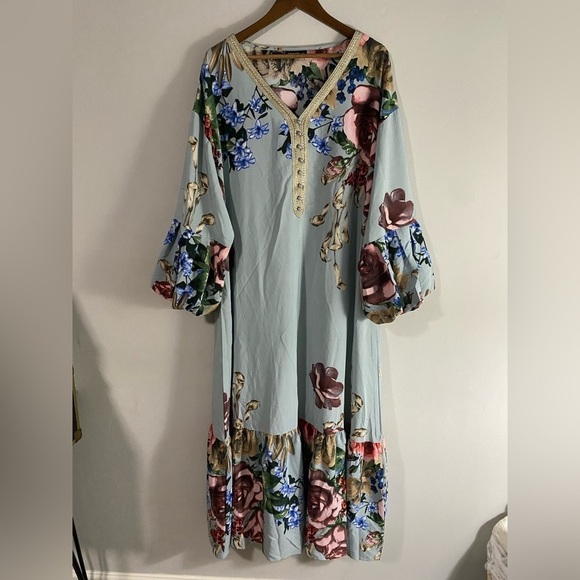 Shein - Floral Ruffle Hem Smock Maxi Dress - Picture 2 of 12